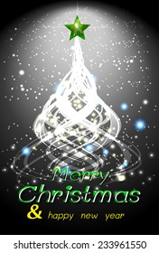Christmas tree from light vector black background 