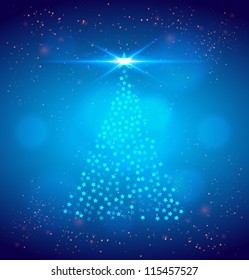Christmas tree from light. Vector illustration.