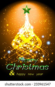 Christmas tree from light vector orange color background 
