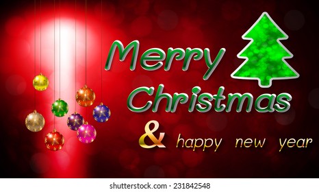 Christmas tree from light vector red background, Christmas balls. 
