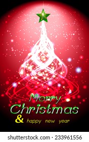 Christmas tree from light vector red color background 