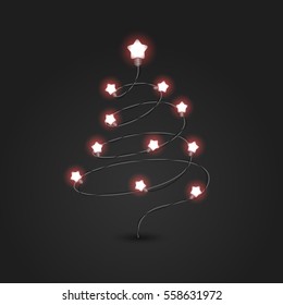 Árbol de Navidad con iluminación de la ilustración vectorial de garland. Garland color de Navidad. Plantilla vectorial de tarjeta de felicitación de Navidad. Árbol de navidad abstracto con bombillas