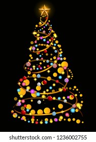 Christmas tree lighting isolated on black graphic vector