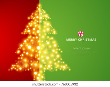 Christmas tree lighting on green red background with copy space. Vector illustration