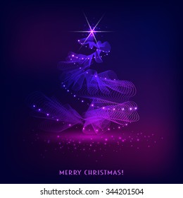 Christmas tree with lights abstraction on a dark background ,vector