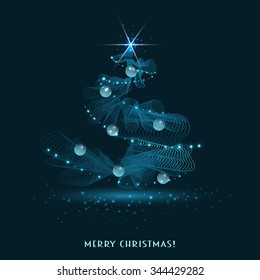 Christmas tree with lights abstraction on a dark background ,vector