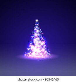 christmas tree with lights and blue background