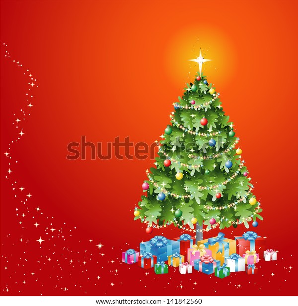 Christmas Tree Lights Decorations Presents On Stock Vector