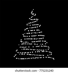 Christmas tree from lights  design isolated on black background
