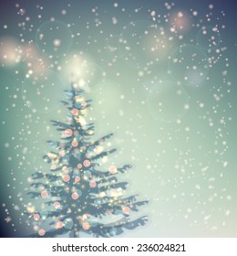 Christmas tree with Lights. Festive Christmas and New year Background. Vector illustration