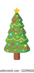 Árbol de Navidad con luces de icono plano Decoraciones