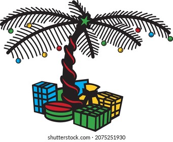 Weihnachtsbaum mit Lichtern und Geschenkbox