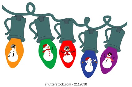 christmas tree lights with individual snowmen  on each bulb use together or separately