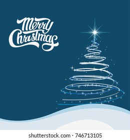 Christmas tree with lights, Christmas and New Year greeting card, vector illustration with well organized layers