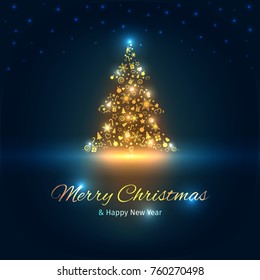 Weihnachtsbaum mit Lichtern, Weihnachts- und Neujahrskarte, Vektorgrafik mit gut organisierten Schichten