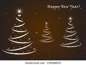 Christmas tree with lights on a dark background, shiny light, creative sparkling pattern. Vector illustration.