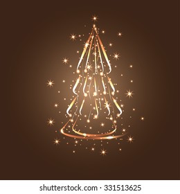 Christmas tree lights on a dark background with stars and patches of light