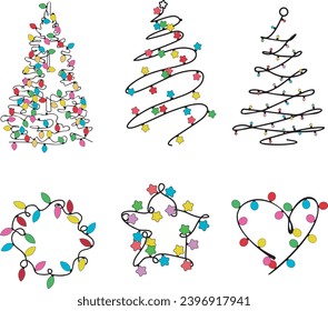 Christmas Tree Lights pack 6 design colorful collection  