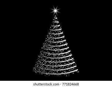 Christmas tree from lights with star  design isolated on black background
