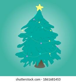 Christmas tree with lights. Vector illustration.