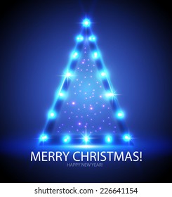 Christmas tree with lights. Vector illustration 