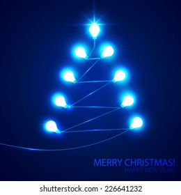 Christmas tree with lights. Vector illustration 