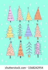 
Christmas tree line art background.