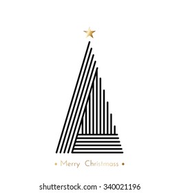 christmas tree in line art, diferent stile, for postcard, poster, gifts