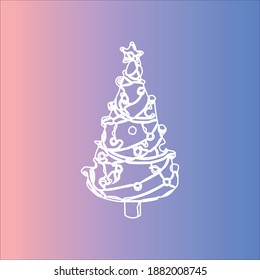 Arte de línea de árbol de Navidad con fondo degradado