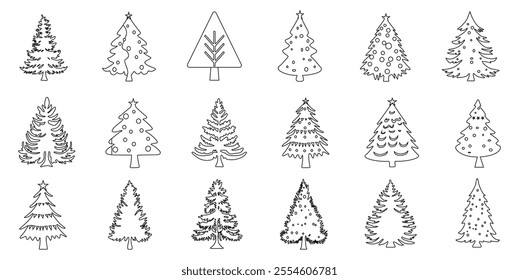 A "Christmas Tree Line Art Icon Vector" showcases a minimalist tree design created with clean, continuous lines. This versatile, scalable vector is perfect for holiday cards, digital designs, apps, 