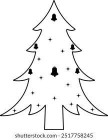 Christmas Tree Line Art Illustration. Vector Graphic in Hand Drawn Style