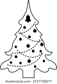 Christmas Tree Line Art Illustration. Vector Graphic in Hand Drawn Style