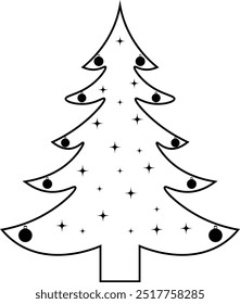 Christmas Tree Line Art Illustration. Vector Graphic in Hand Drawn Style