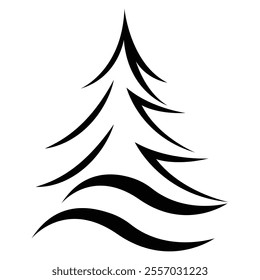 Christmas tree line art isolated on white background