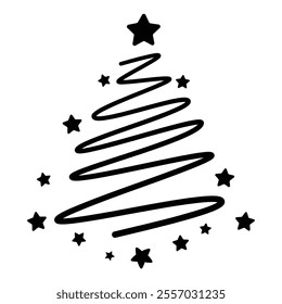 Christmas tree line art isolated on white background