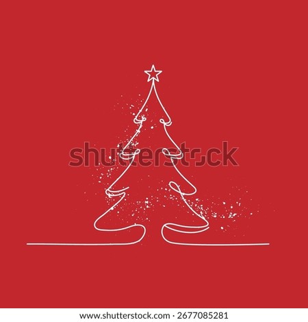 Christmas tree line art on red background.
