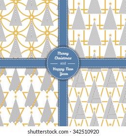 christmas tree in line art and pattern, different stile, for postcard, poster, gifts