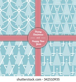 christmas tree in line art and pattern, different stile, for postcard, poster, gifts