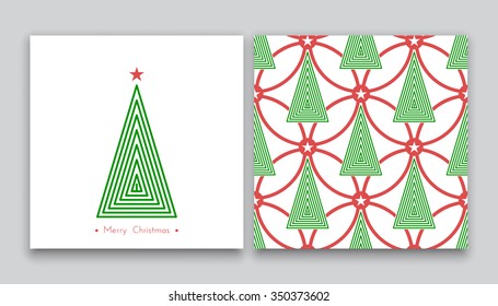 christmas tree in line art and pattern, diferent stile, for postcard, poster, gifts