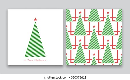 christmas tree in line art and pattern, diferent stile, for postcard, poster, gifts