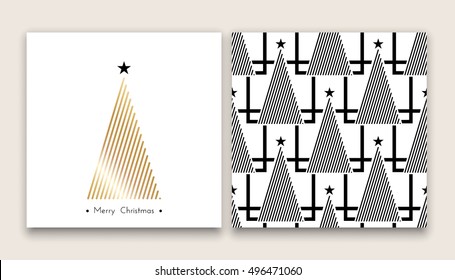 christmas tree in line art and pattern, different stile, for postcard, poster, gifts