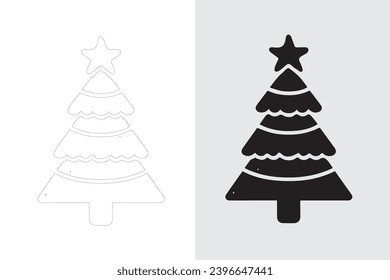 Christmas tree line art set in vector style