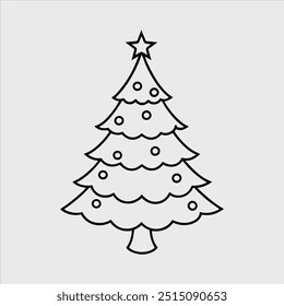 Ilustración de logotipo de Vector de silueta de arte de línea de árbol de Navidad