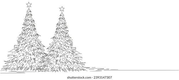 Christmas tree line art style vector illustration
