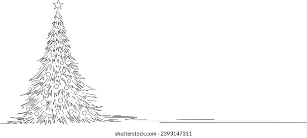Christmas tree line art style vector illustration