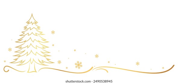 Christmas tree line art style with gold ink