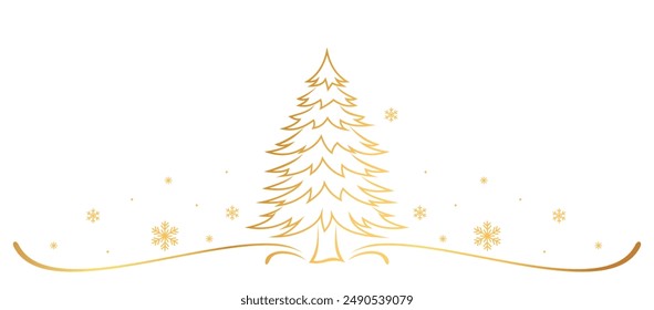 Christmas tree line art style with gold ink