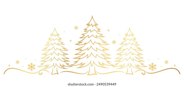 Christmas tree line art style with gold ink