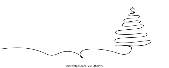 Christmas tree line art style vector with transparent background.