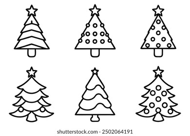 Christmas Tree Line Art Stylish Holiday Season Themed Line Drawing